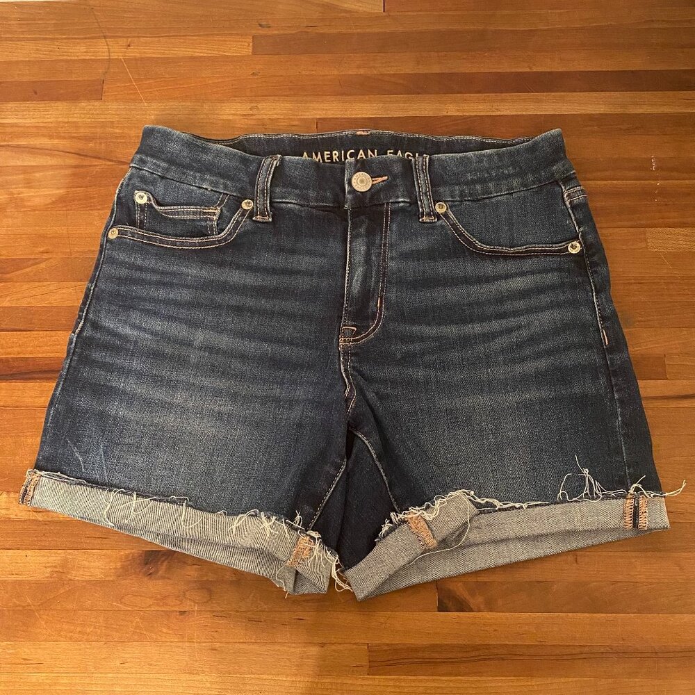 American Eagle Next Level Stretch Jean Shorts Womens Size 6 Blue Dark Wash Denim